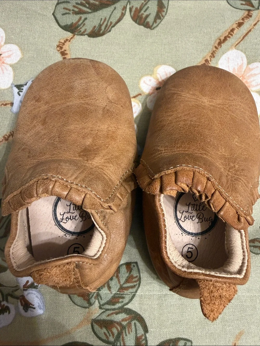 Little Love Bug Tan Leather Moccasins for Kids